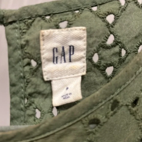 Gap Women's Size Small Green Eyelet Shift Pattern Dress With Pockets - Picture 2 of 12